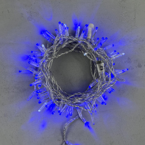 Светодиодная гирлянда с колпачком 100 синих LED ламп 10 м., мерцание, 24В., прозрачный провод ПВХ, IP65, LTC (PST100BLWCAP-10-1B)