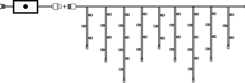 Светодиодная мерцающая бахрома 3 м., нити 0,3*0,5*0,7 м., 160 холодных белых LED, черный каучук, IP 65, соединяемая, Winner (w.02.7B.160.F+)