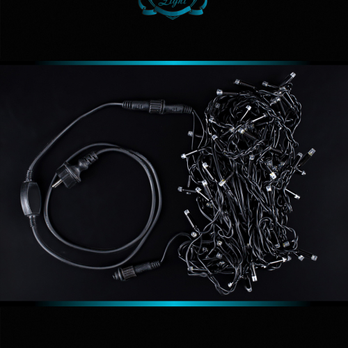 Светодиодная мерцающая бахрома 3 м., нити 0,3*0,5*0,7 м., 160 холодных белых LED, черный каучук, IP 65, соединяемая, Winner (w.02.7B.160.F+)