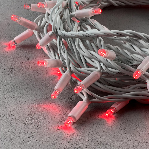 Светодиодная гирлянда с колпачком 75 красных LED ламп 10 м., 24В., белый каучуковый провод, IP65,  LTC (LL75-8-1R)