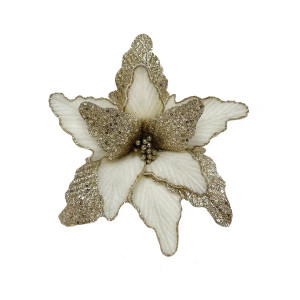 Декоративный цветок Пуансеттия 30 см., кремовый, на клипсе, Christmas DeLuxe (89564)