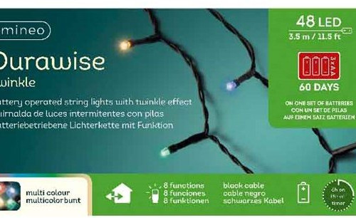 Светодиодная гирлянда на батарейках с контроллером 3.5 м., 48 разноцветных LED ламп, 3 батарейки типа АА, черный ПВХ провод, Kaemingk (497126)