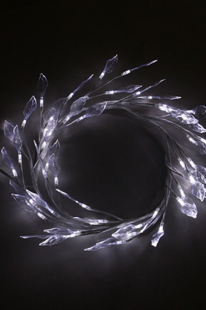 Светодиодная флористика Венок с листьями 28 см., 220V, 48 холодных белых LED ламп, белый провод, Beauty Led (LC176L-B048A-304)