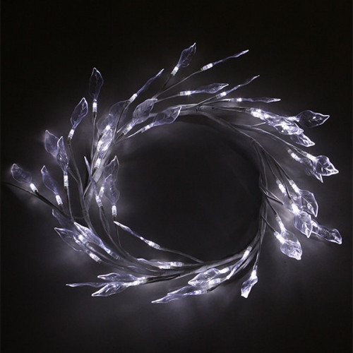 Светодиодная флористика Венок с листьями 28 см., 220V, 48 холодных белых LED ламп, белый провод, Beauty Led (LC176L-B048A-304)