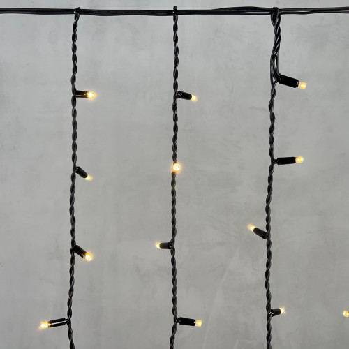 Светодиодная бахрома с колпачком 3,2*0,9 м., 168 теплых белых LED ламп, каучуковый черный провод, LTC (LL168-1-2WW)