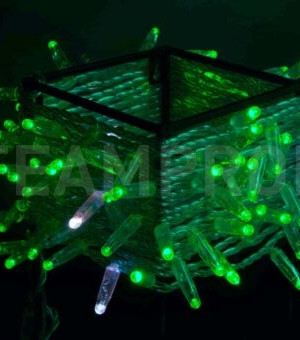 Светодиодная нить 100 зеленых LED ламп, 10 м., 24В, мерцание, прозрачный провод ПВХ, Teamprof (TPF-S10CF-24V-CT/G)