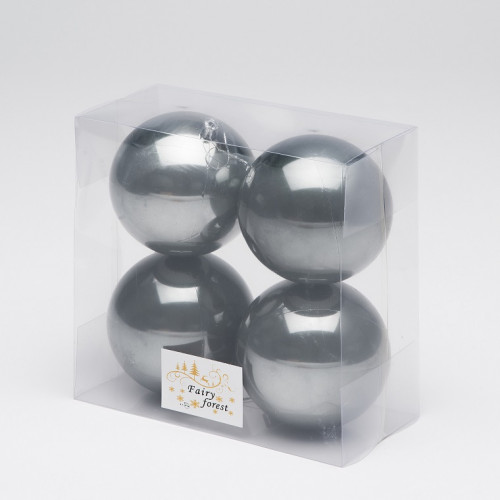 Набор пластиковых шаров Глория 100 мм., графит перламутр, 4 шт., ЕлкиТорг (150420)