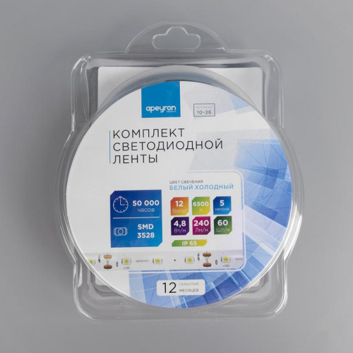 Комплект светодиодной ленты Apeyron Electrics 5 м., IP65, SMD3528, 60 LED/м., 12 В, 6500К, Apeyron electrics (7328378)