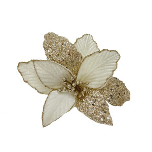 Декоративный цветок Пуансеттия 25 см., кремовый, на клипсе, Christmas DeLuxe (89565)