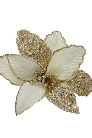 Декоративный цветок Пуансеттия 25 см., кремовый, на клипсе, Christmas DeLuxe (89565)