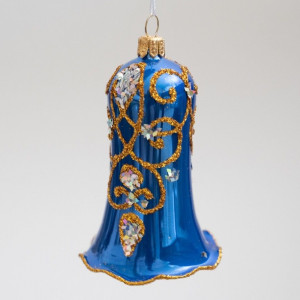 С2183/2 Елочная игрушка-колокольчик Вензель, стекло, синий,  Ёлочка