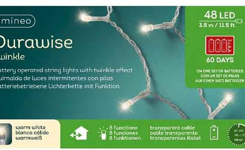 Светодиодная гирлянда на батарейках с контроллером 3.5 м., 48 теплых белых LED ламп, белый ПВХ провод, 3 батарейки типа АА,  Kaemingk (497131)