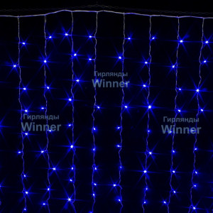 Занавес с мерцающим диодом 3*2 м., 220V, 360 синих LED ламп, соединяемый, прозрачный провод, Winner Light (B.03.5T.360+)