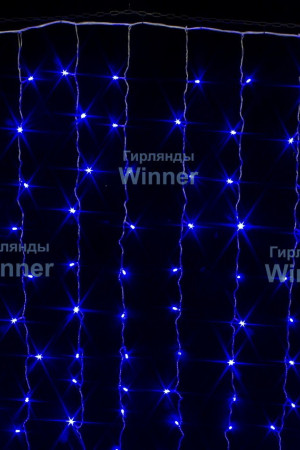 Занавес с мерцающим диодом 3*2 м., 220V, 360 синих LED ламп, соединяемый, прозрачный провод, Winner Light (B.03.5T.360+)