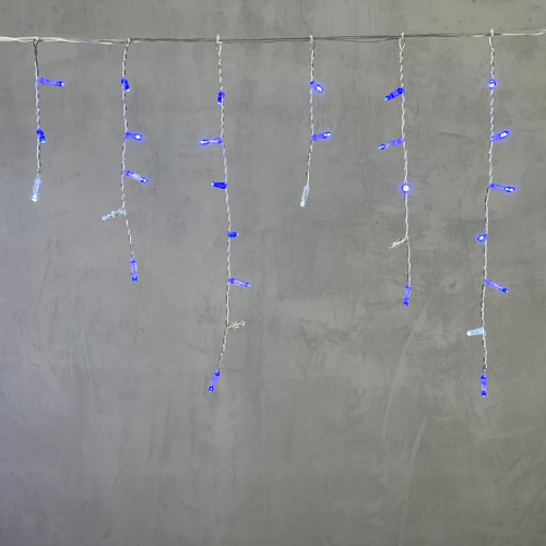  Светодиодная бахрома с колпачком 4,9 x 0,5 м синяя с мерцанием белого диода 220В, 200 LED, провод прозрачный ПВХ, IP65 (PIL200BLWCAP-10-2B)