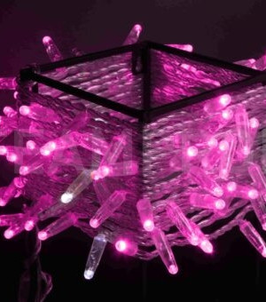 Светодиодная нить 100 розовых LED ламп, 10 м., 24В, мерцание, прозрачный провод ПВХ, Teamprof (TPF-S10CF-24V-CT/P)