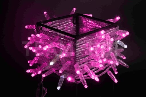 Светодиодная нить 100 розовых LED ламп, 10 м., 24В, мерцание, прозрачный провод ПВХ, Teamprof (TPF-S10CF-24V-CT/P)