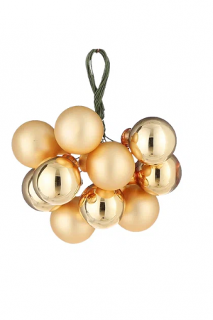 Гроздь стеклянных шаров Ягодный хоровод 2 см., 10 шт., золото, Christmas DeLuxe (89865)