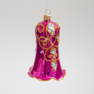 С2183/3 Елочная игрушка-колокольчик Вензель, стекло, розовый,  Ёлочка