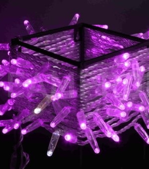 Светодиодная нить 100 фиолетовых LED ламп, 10 м., 24В, мерцание, прозрачный провод ПВХ, Teamprof (TPF-S10CF-24V-CT/V)