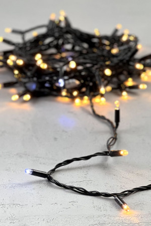 Светодиодная гирлянда с колпачком 100 экстра теплых белых LED ламп 10 м., мерцание, 24В., черный провод ПВХ, IP65, LTC (PST100BLWCAP-11-1EWW)