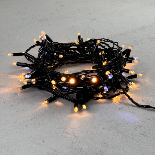 Светодиодная гирлянда с колпачком 100 экстра теплых белых LED ламп 10 м., мерцание, 24В., черный провод ПВХ, IP65, LTC (PST100BLWCAP-11-1EWW)