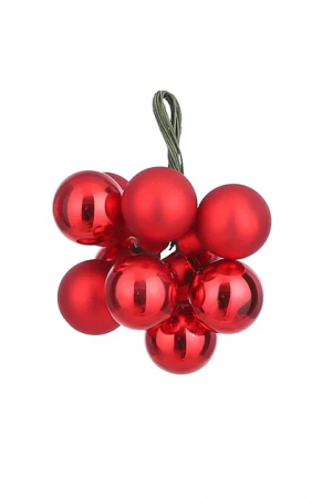 Гроздь стеклянных шаров Ягодный хоровод 2 см., 10 шт., красный,  Christmas DeLuxe (86374)