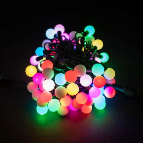 Светодиодная гирлянда шарики Fiesta, 10 м., 100 RGB LED ламп 23 мм, черный каучук, LTC (RGB BB100-2-2RGB)