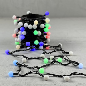 Светодиодная гирлянда шарики Fiesta, 10 м., 100 RGB LED ламп 23 мм, черный каучук, LTC (RGB BB100-2-2RGB)