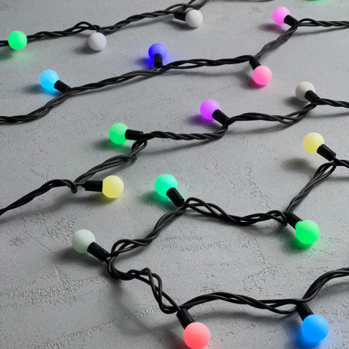 Светодиодная гирлянда шарики Fiesta, 10 м., 100 RGB LED ламп 23 мм, черный каучук, LTC (RGB BB100-2-2RGB)
