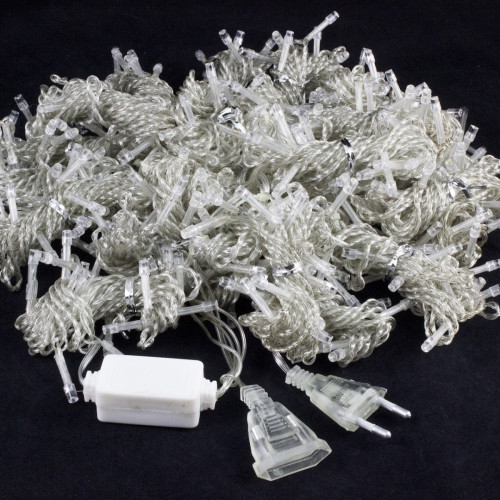 Занавес с мерцающим диодом 3*3 м., 220V, 480 холодных белых LED ламп, соединяемый, прозрачный провод, Winner (w.03.5T.480+)