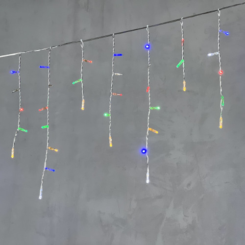 Светодиодная бахрома с колпачком 4,9 x 0,5 м разноцветная с мерцанием белого диода 220В, 200 LED, провод прозрачный ПВХ, IP65 (PIL200BLWCAP-10-2M)