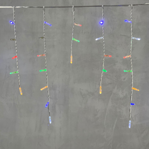 Светодиодная бахрома с колпачком 4,9 x 0,5 м разноцветная с мерцанием белого диода 220В, 200 LED, провод прозрачный ПВХ, IP65 (PIL200BLWCAP-10-2M)