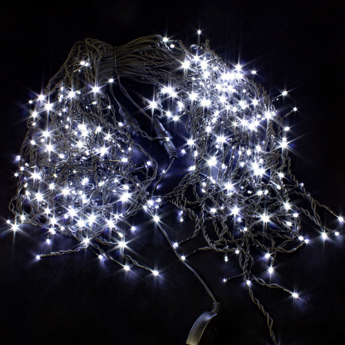 Светодиодная мерцающая бахрома 25 м., нити 0,6*0,4*0,3 м., 850 холодных белых LED, черный ПВХ, IP 54, соединяемая, Winner (w.02.6B.850.F+)