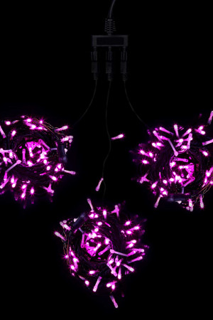 Комплект мерцающих гирлянд на деревья 60 м., 3 луча по 20 м, 24V, 600 розовых LED ламп, черный ПВХ, LTC (KDD600BLW-11-1P