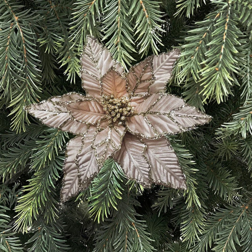 Декоративный цветок Пуансеттия 30 см., шампань, Christmas DeLuxe (89571)