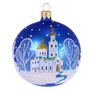 С1075/2 Стеклянный шар Просторы 85 мм., синий, Ёлочка