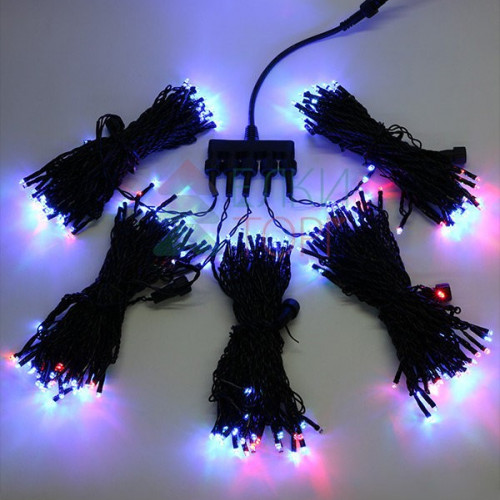 Комплект гирлянды на деревья с контроллером 50 м., 5 лучей по 10 м., 500 RGB LED ламп, черный силикон, Beauty Led (KFT300-10-1RGBBK)