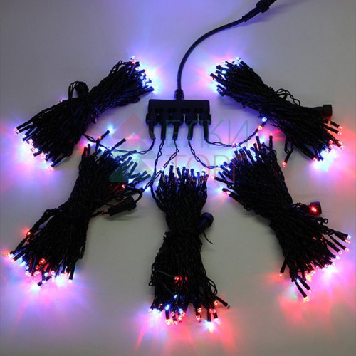 Комплект гирлянды на деревья с контроллером 50 м., 5 лучей по 10 м., 500 RGB LED ламп, черный силикон, Beauty Led (KFT300-10-1RGBBK)