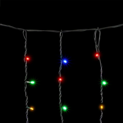 Светодиодная бахрома с колпачком 3,2*0,9 м., 168 разноцветных LED ламп, каучуковый черный провод, LTC (LL168-1-2M)