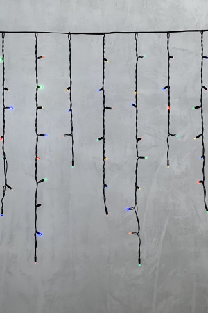 Светодиодная бахрома с колпачком 3,2*0,9 м., 168 разноцветных LED ламп, каучуковый черный провод, LTC (LL168-1-2M)