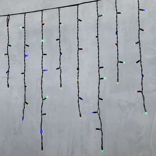 Светодиодная бахрома с колпачком 3,2*0,9 м., 168 разноцветных LED ламп, каучуковый черный провод, LTC (LL168-1-2M)