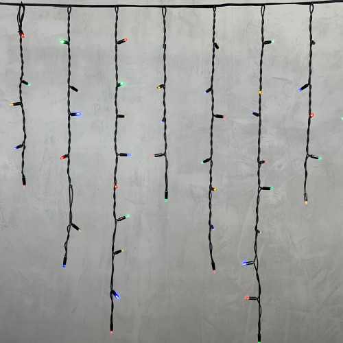 Светодиодная бахрома с колпачком 3,2*0,9 м., 168 разноцветных LED ламп, каучуковый черный провод, LTC (LL168-1-2M)