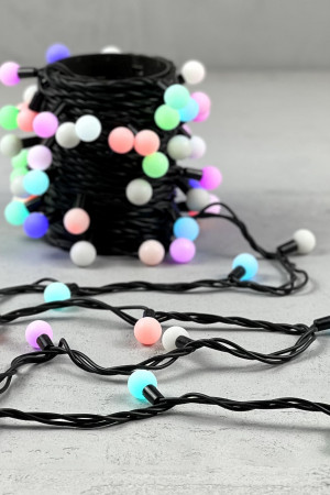 Светодиодная гирлянда шарики Fiesta, 7 м., 75 RGB LED ламп 23 мм, черный каучук, Beauty Led (RGB BB75-2-2RGB)