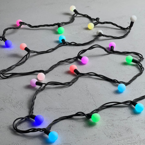 Светодиодная гирлянда шарики Fiesta, 7 м., 75 RGB LED ламп 23 мм, черный каучук, Beauty Led (RGB BB75-2-2RGB)