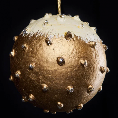 Винтажный шар Сокровища Посейдона 13 см., золото с блестками, 1 шт., Christmas DeLuxe (89039)