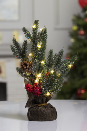 Светодиодная фигура Ёлка с ягодами и шишками 11.5×27×7.5 см., пластик, батарейки CR2032х2, Luazon Lighting (7992926)