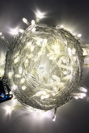 Светодиодная нить с мерцанием 10 м., 220V, 100 теплых белых LED ламп, прозрачный ПВХ провод, Rich LED (RL-S10CF-220V-T/WW)