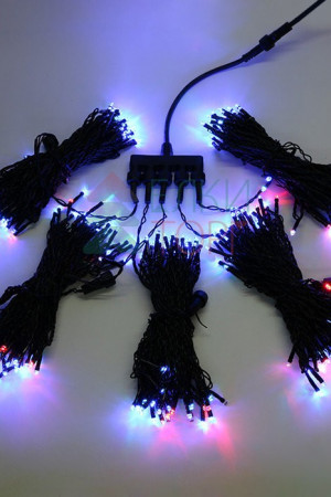 Комплект гирлянды на деревья с контроллером 100 м., 5 лучей по 20 м, 1000 RGB LED ламп, черный силик