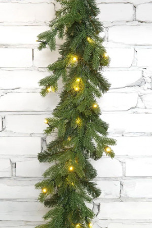 Хвойная гирлянда Графская 270*30 см., 60 теплых-белых LED ламп, Литая хвоя+ПВХ, ЕлкиТорг (23053)